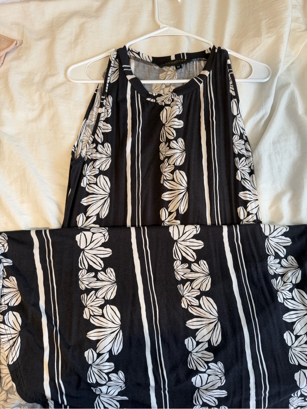 Sleeveless Black & White Floral Maxi Dress